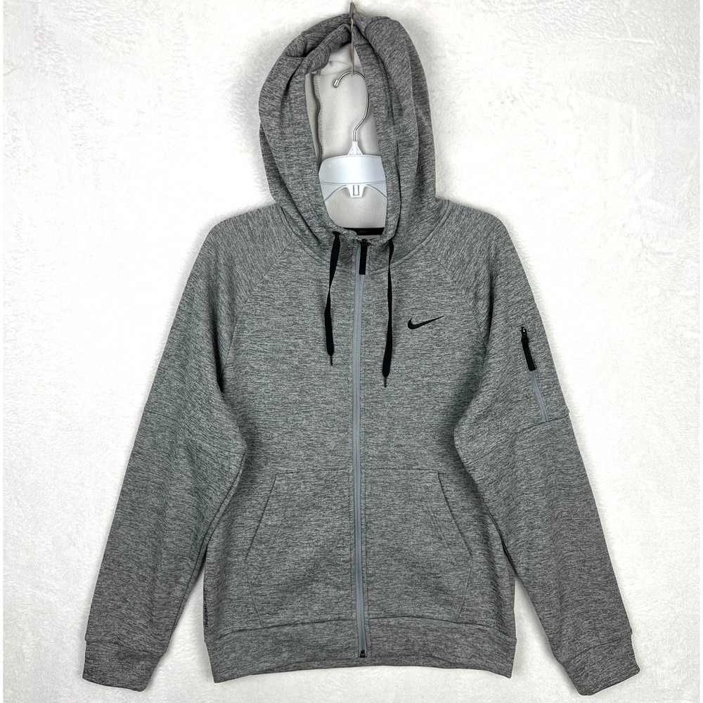 Nike Full Zip Hoodie Mens Small Gray Sweatshirt Tech Fleece Therma‎ Fit